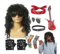 Generico Travestimento Punk Rocker | Stile Hippie Anni '70,Abbigliamento Stile Punk con Occhiali da Sole e Parrucca per Feste Spiaggia Festival Musica Halloween