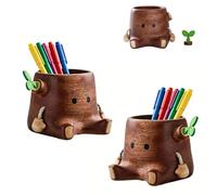 Generico Tree Stump Pen Holder,Adorable Stump Shaped Pencil Holder with Magnetic Leaf Branch,Cartoon Solid Wooden Desktop Decor Pencil Cup for Home Office Stationery Makeup Brushes