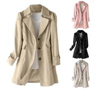 Generico Trench da donna di media lunghezza,Cappotto Classico Antivento Giacca Cappotto Lungo Elegante Softshell Coat Calda con Tasche Traspirante Caldo leggero Soprabito per Esterni