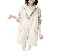 Generico Trench Donna con Cappuccio Giacca a Maniche Lunghe Leggera e Traspirante Antivento Spolverino Donna Primavera Estate Cappotto Softshell Coat Calda con Tasche Autunno Moda