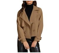 Generico Trench Donna Corto Giubbotto Giacca Primaverile Autunnale Doppiopetto Classico Antivento Trench Coat Maniche Lunghe Trenchcoat Cappotti Mantello Windbreaker Giacche con Tasche