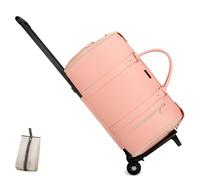 Generico Trendfetchus Foldable Travel Bag 2.0 with Wheels, Expandable 60L PU Leather Carry-On, Water-Resistant & Trolley-Sleeve Compatible for Wrinkle-Free Trips (Pink,Wheel type)