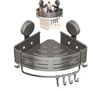 Generico Triangle Suction Cup Corner Shelves,Corner Shower Shelves,No Drilling Removable,Aluminum Rustproof,Corner Shower Caddy with Towel Bar & Hooks for Bathroom Organizer (With towel bar)