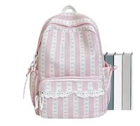 Generico Trim Cute Preppy Striped Design Bookbag Bow Backpack with Lace | Women Back Pack Shoulder Purses for College Travel Camping Student Teens High Middle Senior