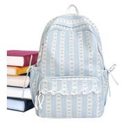 Generico Trim Cute Preppy Striped Design Bookbag Bow Backpack with Lace | Women Back Pack Shoulder Purses for College Travel Camping Student Teens High Middle Senior