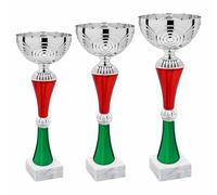 Generico Tris Coppe Tricolore | Set da 3 Trofei Premiazione Sportiva | Coppe 1°, 2°, 3° Classificati | Base Marmo + Personalizzazione Targhetta Inclusa