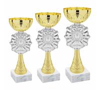 Generico Tris Coppe Trofei Oro Argento - Set 3 Premiazioni Bambini e Feste - Coppe Plastica Personalizzabili