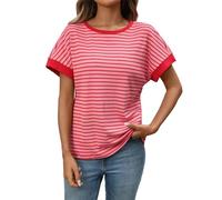 Generico Tshirt Donna Magliette Donna Leggero a Maniche Corte Casual Top Scollo Rotondo Tee Basic Classico Shirts Comoda Tops per Sportiva Running Fitness,Rosa L
