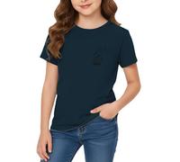 Generico Tshirt Nera Bambina Modello a Scollo a V Ampio e Traspirante, Stile Semplice e Funzionale per l'ambiente Scolastico(Marina Militare6-7 Anni)