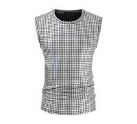 Generico Tshirt Uomo - Tshirt Costume da Discoteca da Uomo sottovita Senza Maniche Stampa Oro Argento Multicolore con Paillettes Arcobaleno (Silver L)