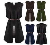 Generico Tunica medievale da uomo a maniche corte con colletto a V orlo abito retrò camicia casual camicette medievale cavaliere tunica costume cospaly medievale vestito camicette medievali