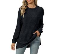 Generico Tuniche Donna, Felpe Leggere con Collo Rotondo, Aderenza Svolta a Maniche Lunghe, Camicie con Bordo Asimmetrico Curvo e Tasca Laterale Pratica, Ideali per Tempo Libero(Black, L)