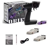 Generico Turbo Racing 1/76 RC Tabletop Drift Mini Car, 1/76 Model Cars with Upgraded Gyroscope & LED Light, 4CH RWD Electric Remote Control Desktop Racing Cars, Creative Remote Control Car (Purple B)