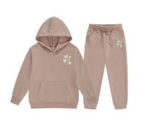 Generico Tuta Bambina Cappuccio E Pantaloni Set Carino Stampa Lettera Outfit Casual Due Pezzi Comfortabile Inverno Abbigliamento Per Neonato Bambini Giovani Stilizzato(Khaki, 2-3 Years)