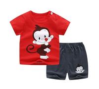 Generico Tuta da bambina a maniche corte Tessuto Traspirante Completivi Estivi abiti per bambini Due Pezzi Completi abbigliamento casual estivo Neonato Ragazze 1-4 anni