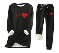 Genérico Tuta da Casa Felpa in Pile per Donna Set Pigiama a Due Pezzi Felpa in Velluto Senza Cappuccio e Pantaloni della Tuta Biancheria Intima Foderata Termica, Nero , L
