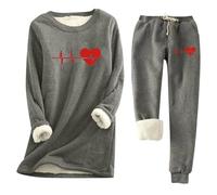 Genérico Tuta da Casa Felpa in Pile per Donna Set Pigiama a Due Pezzi Felpa in Velluto Senza Cappuccio e Pantaloni della Tuta Biancheria Intima Foderata Termica, grigio, M