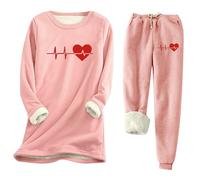 Genérico Tuta da Casa Felpa in Pile per Donna Set Pigiama a Due Pezzi Felpa in Velluto Senza Cappuccio e Pantaloni della Tuta Biancheria Intima Foderata Termica, rosa, XXL