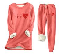 Genérico Tuta da Casa Felpa in Pile per Donna Set Pigiama a Due Pezzi Felpa in Velluto Senza Cappuccio e Pantaloni della Tuta Biancheria Intima Foderata Termica, Rosso cocomero, S