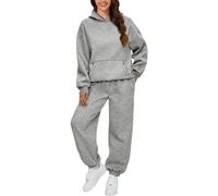 Generico Tuta da Donna Curvy 2 Pezzi Completo Sportivo Manica Lunga con Cappuccio e Pantalone Set Tute Ginnastica da Donne Sportivo Ragazze Completo per Jogging Training Fitness Trekking
