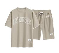 Generico Tuta da Ginnastica da Uomo Completa Maglietta Manica Corta e Pantaloncini Sportivi 2 Pezzi Tuta Sportivo in Cotone Taglia Larga Girocollo T-Shirt Estiva+Shorts Casual Completi