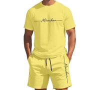 Generico Tuta Da Jogging Da Uomo 2 Pezzi Maniche Corte Con Scollo Tondo Top Stampa A Lettere + E Pantaloncini Con Cordino Tasca Morbido Elasticità Set Per Vacanze Picnic Riunioni Casual