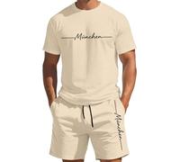 Generico Tuta Da Jogging Da Uomo 2 Pezzi Maniche Corte Con Scollo Tondo Top Stampa A Lettere + E Pantaloncini Con Cordino Tasca Morbido Elasticità Set Per Vacanze Picnic Riunioni Casual