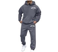 Generico Tuta da Jogging da Uomo Lunga Sportiva Oversize Abbigliamento Sportivo in Due Pezzi Streetwear 2 Pezzi Felpa con Cappuccio + Pantaloni da Jogging Unisex Aderenti Tinta Unita Tuta Palestra