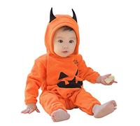 Generico Tuta da neonato con stampa zucca con cappuccio per neonato per neonato Halloween (Orange, 3-6 Months)