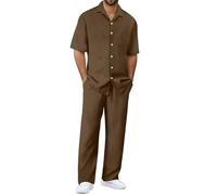 Generico Tuta da Uomo Abiti Casual Camicie a Maniche Corte e Pantaloni a Gamba Dritta Set Traspirante 2 Pezzi Completo Uomo Sportivo Estivo da Allenamento Ginnastica per il Tempo Libero