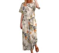 Generico Tuta Donna Completa Cotone E Lino Estivi Tuta Casual Elegante Set Coordinato Lino Camicia E Pantaloni Taglie Forti Cotone Tute Larghi Offerte Completo Comodi Curvy Completi Per Anziani