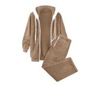 Generico Tuta Donna con Felpa a Cappuccio e Pantaloni Lunghi in Tinta Unita per un Comodo Elegante in Tutta Semplicità e Stile Moderno Casuale (Khaki, M)