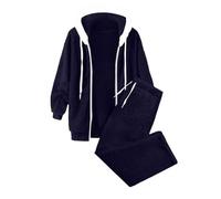 Generico Tuta Donna con Felpa a Cappuccio e Pantaloni Lunghi in Tinta Unita per un Comodo Elegante in Tutta Semplicità e Stile Moderno Casuale (Navy, XXXXL)