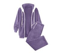 Generico Tuta Donna con Felpa a Cappuccio e Pantaloni Lunghi in Tinta Unita per un Comodo Elegante in Tutta Semplicità e Stile Moderno Casuale (Purple, S)