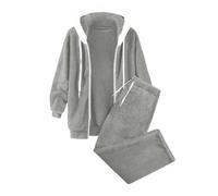 Generico Tuta Donna con Felpa a Cappuccio e Pantaloni Lunghi in Tinta Unita per un Comodo Elegante in Tutta Semplicità e Stile Moderno Casuale (Light Gray, XXXXXL)