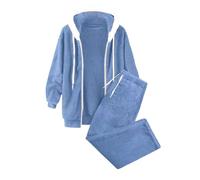 Generico Tuta Donna con Felpa a Cappuccio e Pantaloni Lunghi in Tinta Unita per un Comodo Elegante in Tutta Semplicità e Stile Moderno Casuale (Blue, XXXXL)