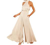 Generico Tuta Donna Taglie Forti Cerimonia Intera Estiva Cotone Pantaloni da Spiaggia in Lino Camicetta Elegante Chiffon Manica Corta Casual Jogging Completi