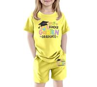 Generico Tuta estiva bambini 2 pezzi, stampa laureati, top girocollo e shorts elasticizzati, perfetto per l’ultimo giorno di scuola, festa di diploma e momenti speciali