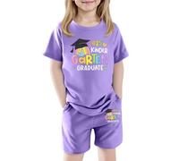 Generico Tuta estiva bambini 2 pezzi, stampa laureati, top girocollo e shorts elasticizzati, perfetto per l’ultimo giorno di scuola, festa di diploma e momenti speciali