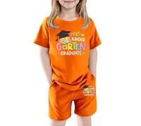 Generico Tuta estiva bambini 2 pezzi, stampa laureati, top girocollo e shorts elasticizzati, perfetto per l’ultimo giorno di scuola, festa di diploma e momenti speciali