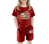 Generico Tuta estiva bambini 2 pezzi, stampa laureati, top girocollo e shorts elasticizzati, perfetto per l’ultimo giorno di scuola, festa di diploma e momenti speciali