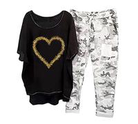Generico Tuta Estiva Casual da Donna Saldi Estiva Tuta Completo Donna Camicia Per Anziani E Mezza Età Old Lady Top Con Maniche a Sette Punti E Completo Di Pantaloni Tuta Donna Elegante Curvy 2 Pezzi