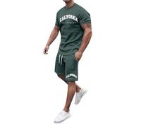 Generico Tuta Estiva con Stampa Uomo Set T-Shirt Pantaloncini Completi Casual Leggeri Sportivo Hip Hop Y2k Maglietta Muscolare Spiaggia Sport Multicolore per Tempo Liberovacanze