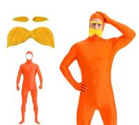 Generico Tuta integrale da uomo e donna, unisex, verde, per Natale, carnevale, stile slenderman,lorax costume, colore arancione, per Carnevale, Lorax Open Face Cosplay