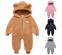 Generico Tuta Invernale Neonato Bambino Ragazza Ragazzo Orecchio di Orso Caldo Pagliaccetto in Pile con Cappuccio e Cerniera Felpa con Cappuccio Tuta Bambino Primavera Autunno Body a Maniche Lunghe
