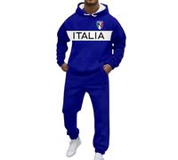 Generico Tuta Italia Uomo Completa Sportivi Felpa con Cappuccio e Joggers 2 Pezzi Set Sweatsuit con Stampato Bandiera Italiana Tute Pile Invernale Casual Larghi Stile Streetwear