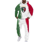 Generico Tuta Italia Uomo Completa Sportivi Felpa con Cappuccio e Joggers 2 Pezzi Set Sweatsuit con Stampato Bandiera Italiana Tute Pile Invernale Casual Larghi Stile Streetwear