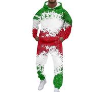 Generico Tuta Italia Uomo Completa Sportivi Felpa con Cappuccio e Joggers 2 Pezzi Set Sweatsuit con Stampato Bandiera Italiana Tute Pile Invernale Casual Larghi Stile Streetwear
