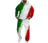 Generico Tuta Italia Uomo Completa Sportivi Felpa con Cappuccio e Joggers 2 Pezzi Set Sweatsuit con Stampato Bandiera Italiana Tute Pile Invernale Casual Larghi Stile Streetwear