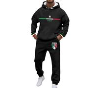 Generico Tuta Italia Uomo Completa Sportivi Felpa con Cappuccio e Joggers 2 Pezzi Set Sweatsuit con Stampato Bandiera Italiana Tute Pile Invernale Casual Larghi Stile Streetwear